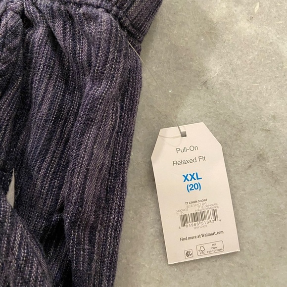 NWT Time & Tru Size XXL Blue Linen Blend Comfy Pull On Drawstring Shorts Pockets - Picture 14 of 16
